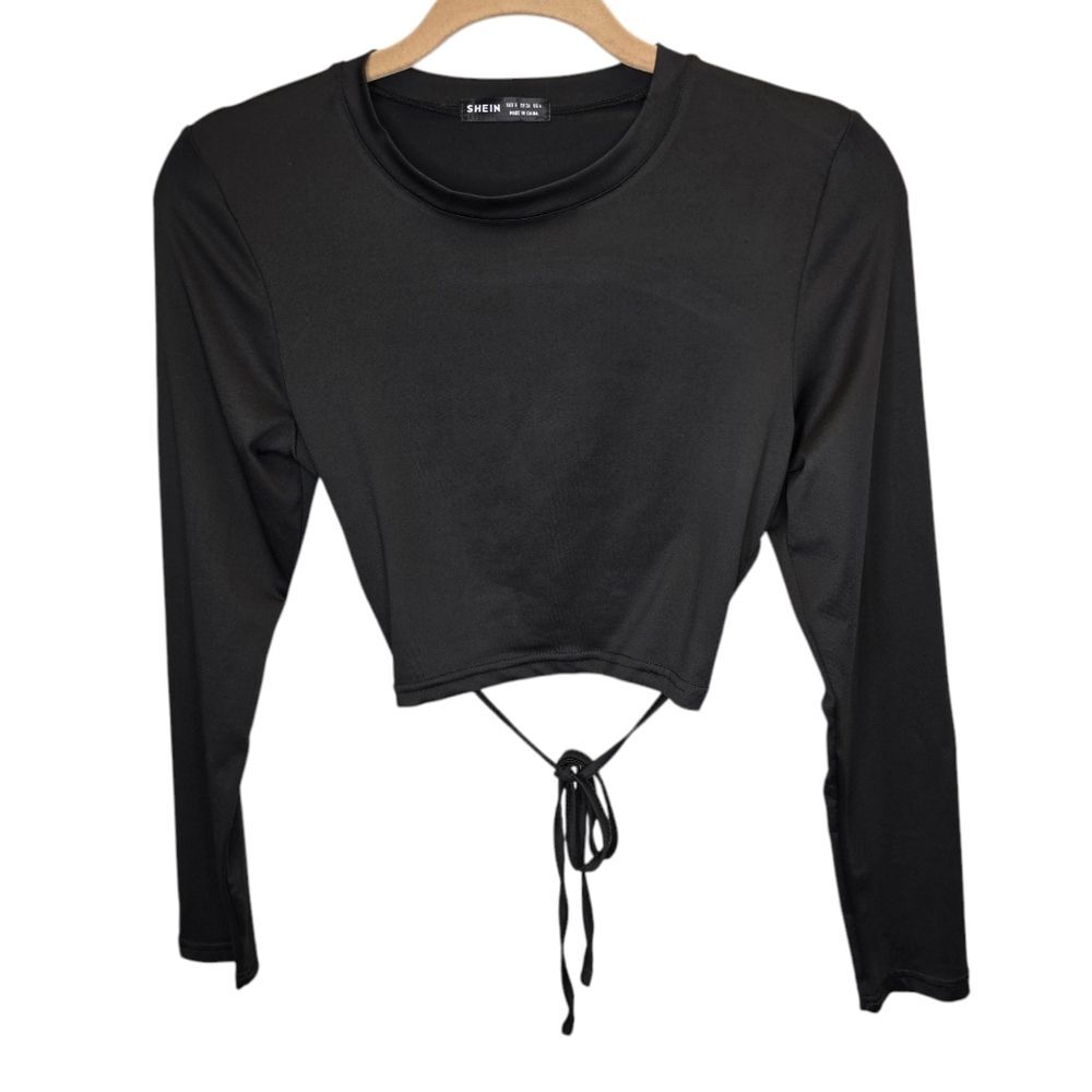 SHEIN Women's S Black Long Sleeve Open Back Crop Top